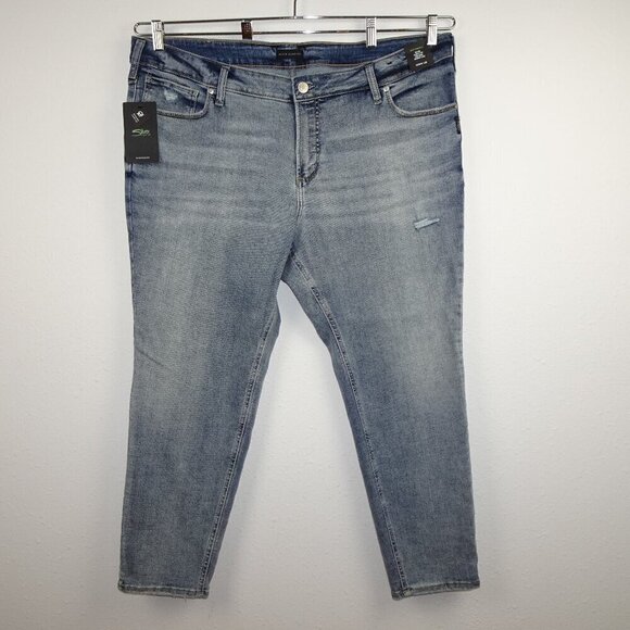 Silver Jeans Elyse Skinny Leg Women's Plus Size 22 Blue Denim Stretch Distressed - Picture 1 of 13